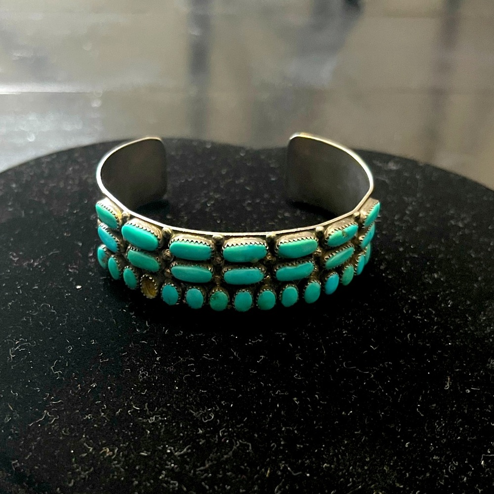 Vintage Zuni Turquoise Sterling Silver Cuff Bracelet